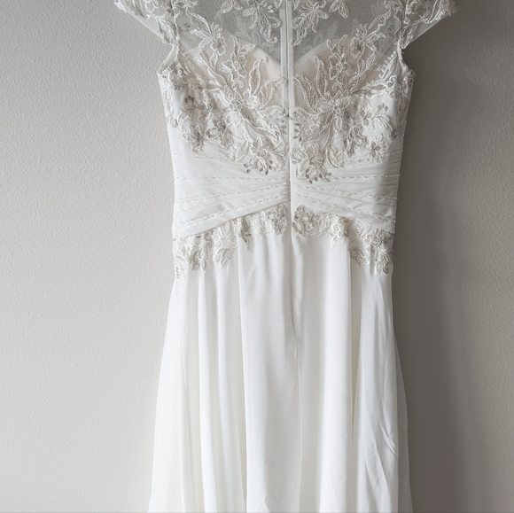 Brand new A line scoop neck asymmetrical chiffon lace wedding dress - Picture 2 of 10